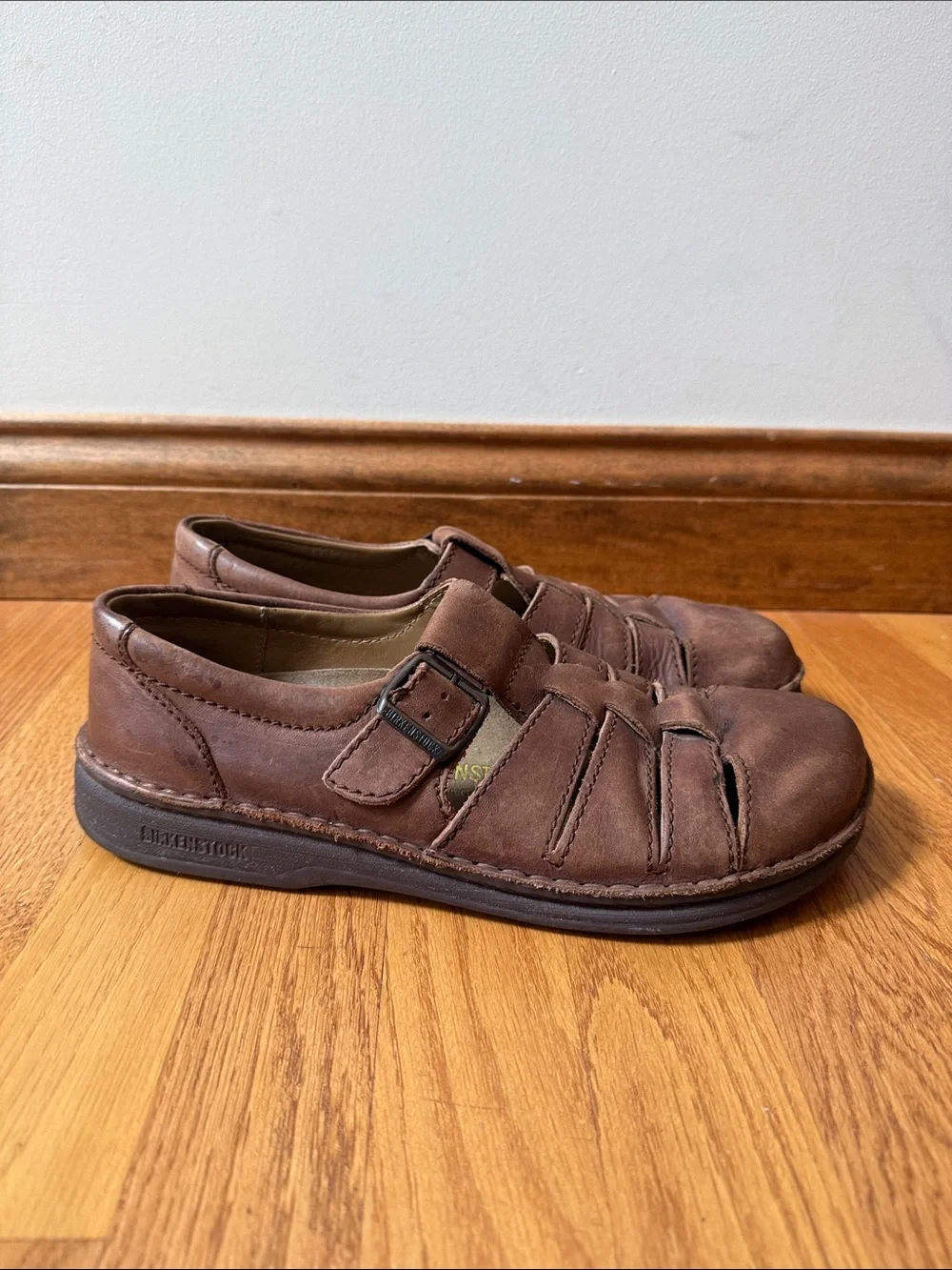 Birkenstock Fisherman Sandals Brown Leather Adjustable Buckle EU 43 US 10 Narrow